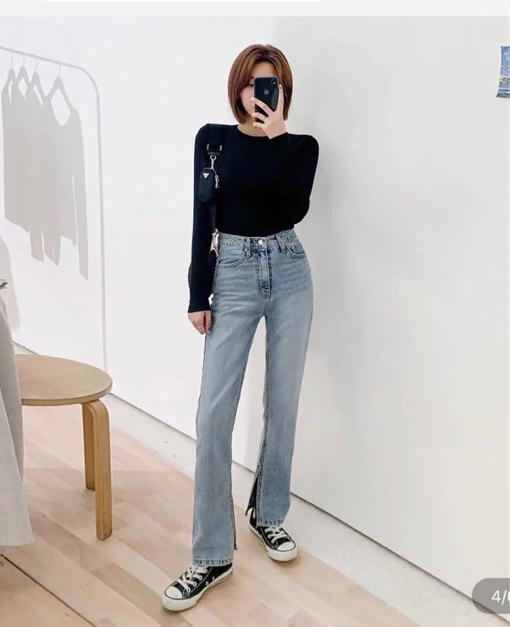 Jeans Rectos de Cintura Alta con Abertura Lateral para Damas
