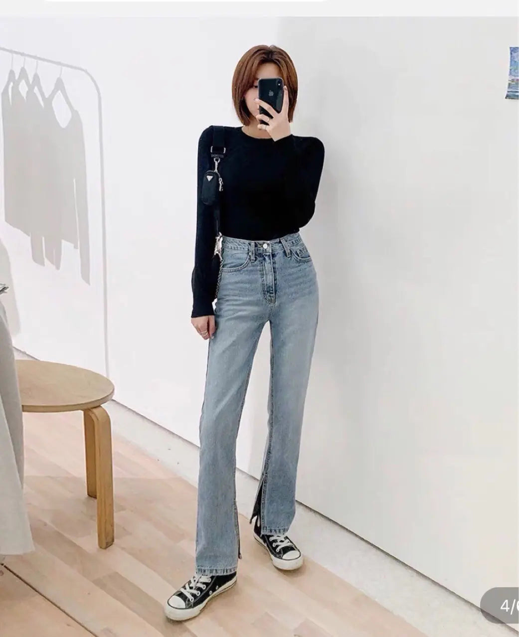 Jeans Rectos de Cintura Alta con Abertura Lateral para Damas
