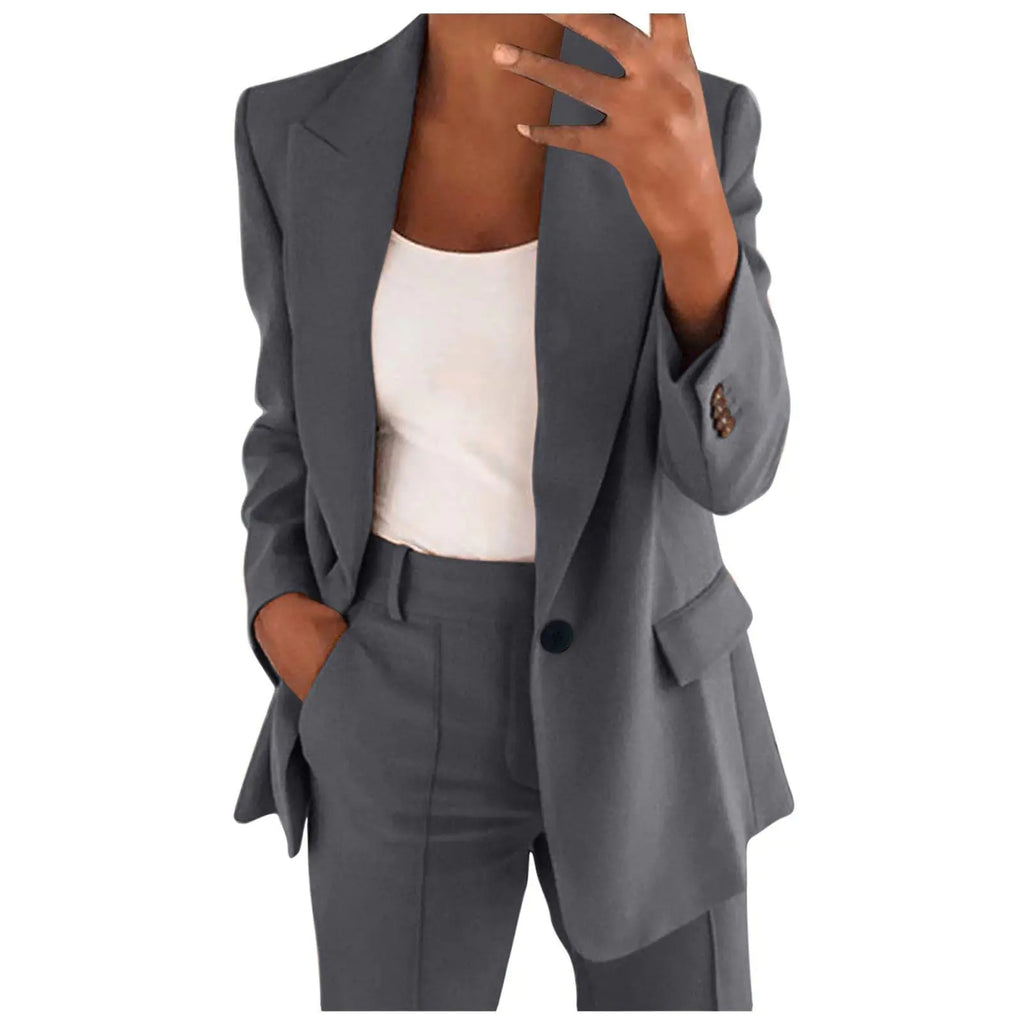 Business Casual Outfits for Women Professional Pant Suits 2 Piece Office Outfit Work Blazer. Set Women Dressy Suit Wide Leg Pants Set Fashion Outfits Dark Gray
