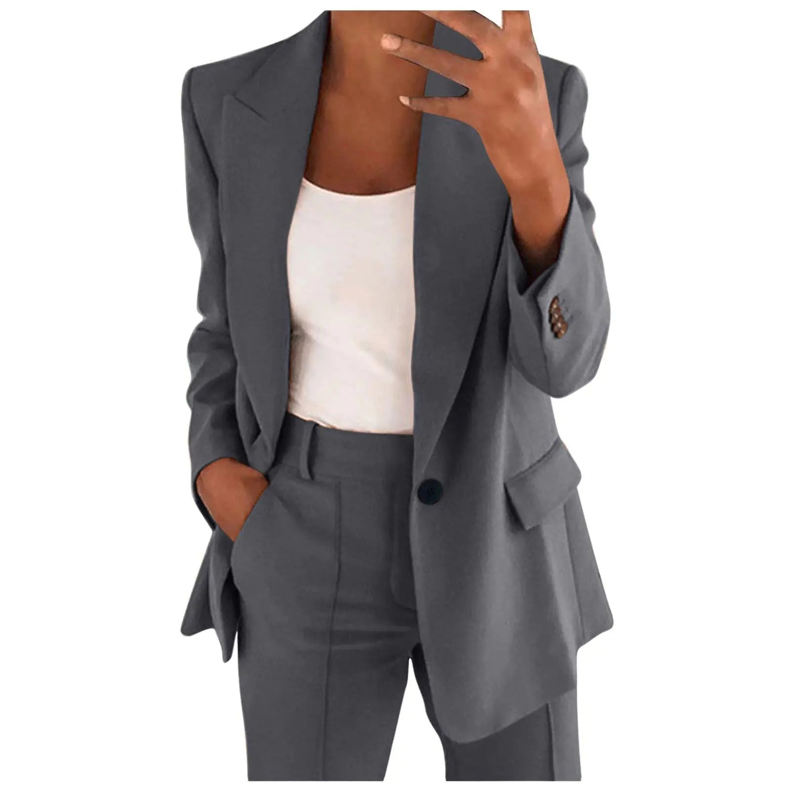 Business Casual Outfits for Women Professional Pant Suits 2 Piece Office Outfit Work Blazer. Set Women Dressy Suit Wide Leg Pants Set Fashion Outfits Dark Gray