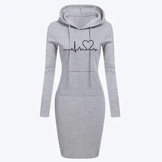 Vestido Sudadera con Capucha de Manga Larga para Mujer de Otoño Invierno